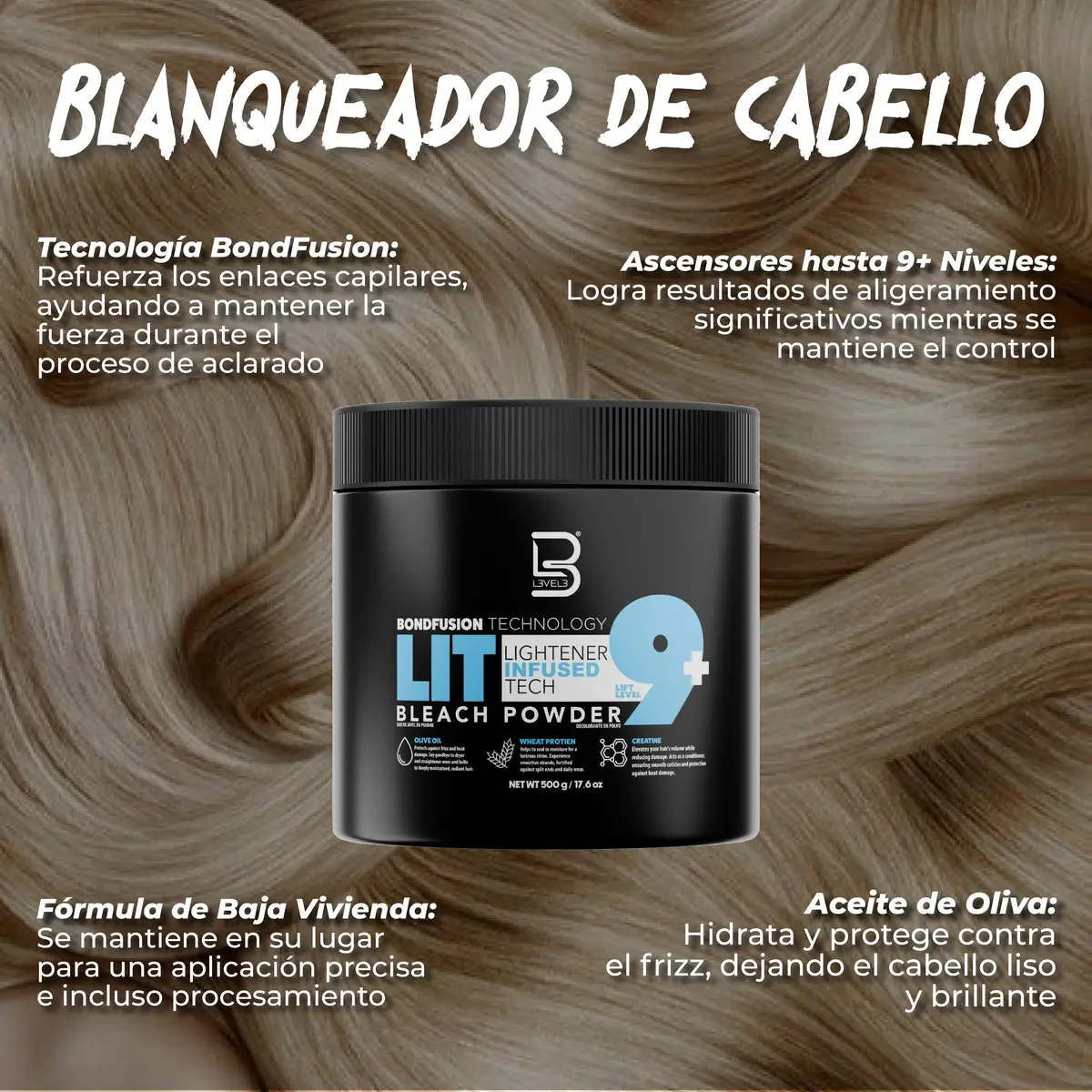 Polvo Decolorante L3 Level 3 Con Proteínas Y Aceites 500g 4
