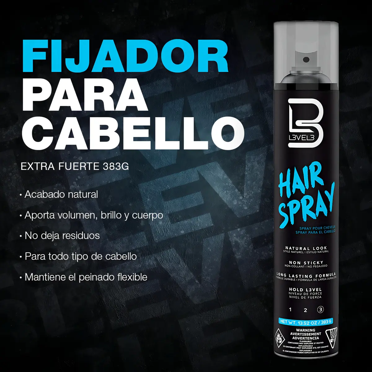 Fijador para Cabello Level 3 Extra Fuerte 383g – Máxima Fijación Profesional - Imagen 4